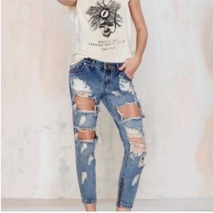One Teaspoon Jeans Trashed Freebird Distressed Ripped Skinny Crop Zip Ankle 26